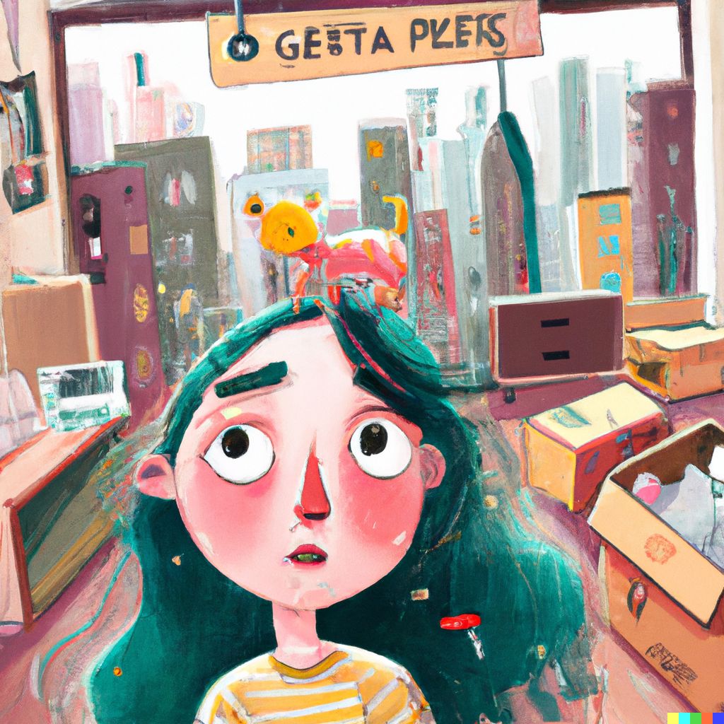 DALL·E 2023 02 15 01.49.17 a person looking for an apartment about to move to a new city digital art Gemma Capdevila style cute