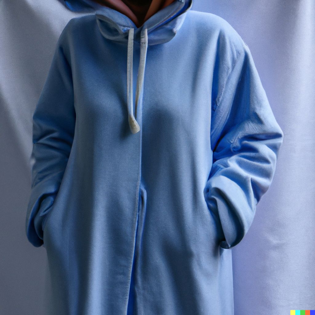 DALL·E 2023 06 27 17.22.19 real image of a thick long oversize blanket hoodie for winter full body image magazine like image
