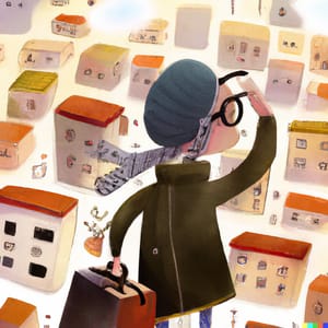 DALL·E 2023 02 10 02.57.38 a person looking for an apartment about to move to a new city digital art Gemma Capdevila style cute