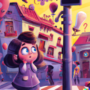 Một số nguyên tắc cần chú ý trước khi thuê nhà 4 DALL·E 2023 02 10 01.45.36 digital art young and cute girl is considering checking neighborhood safety talking and taking advices from a bunch of people in pixar styleimage